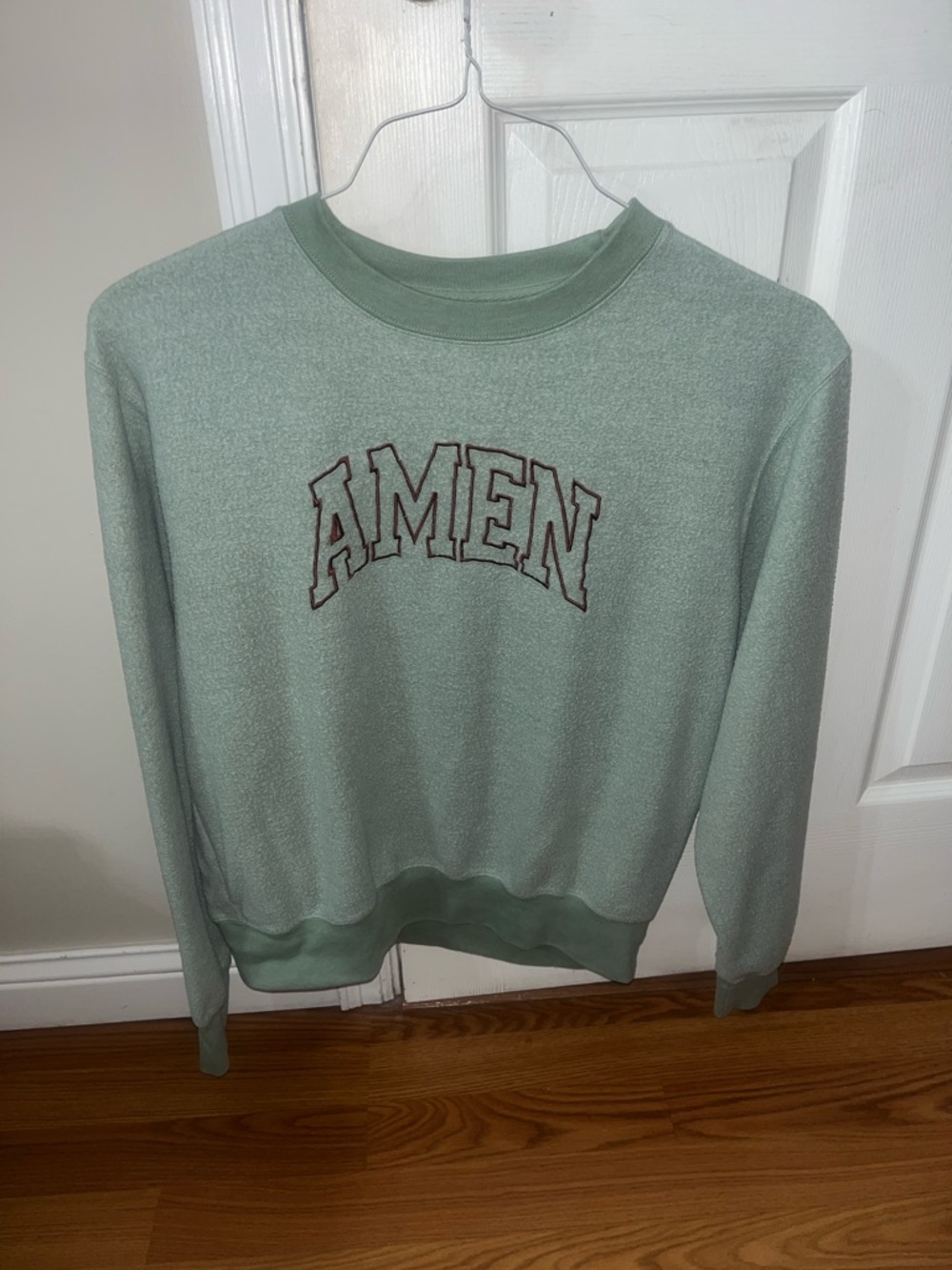 'AMEN' Love In Faith Mint Green “Inside-Out” Embroidered Crewneck Sweatshirt